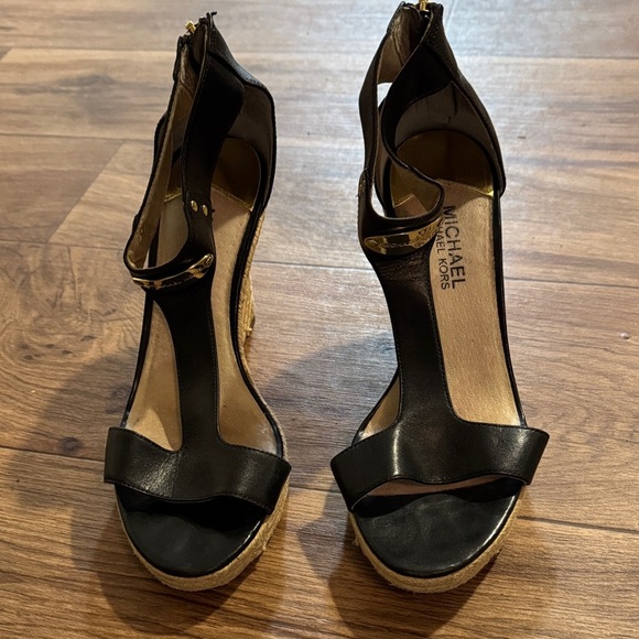 Michael Kors Shoes - Michael Kors Black and Tan Wedge Sandals